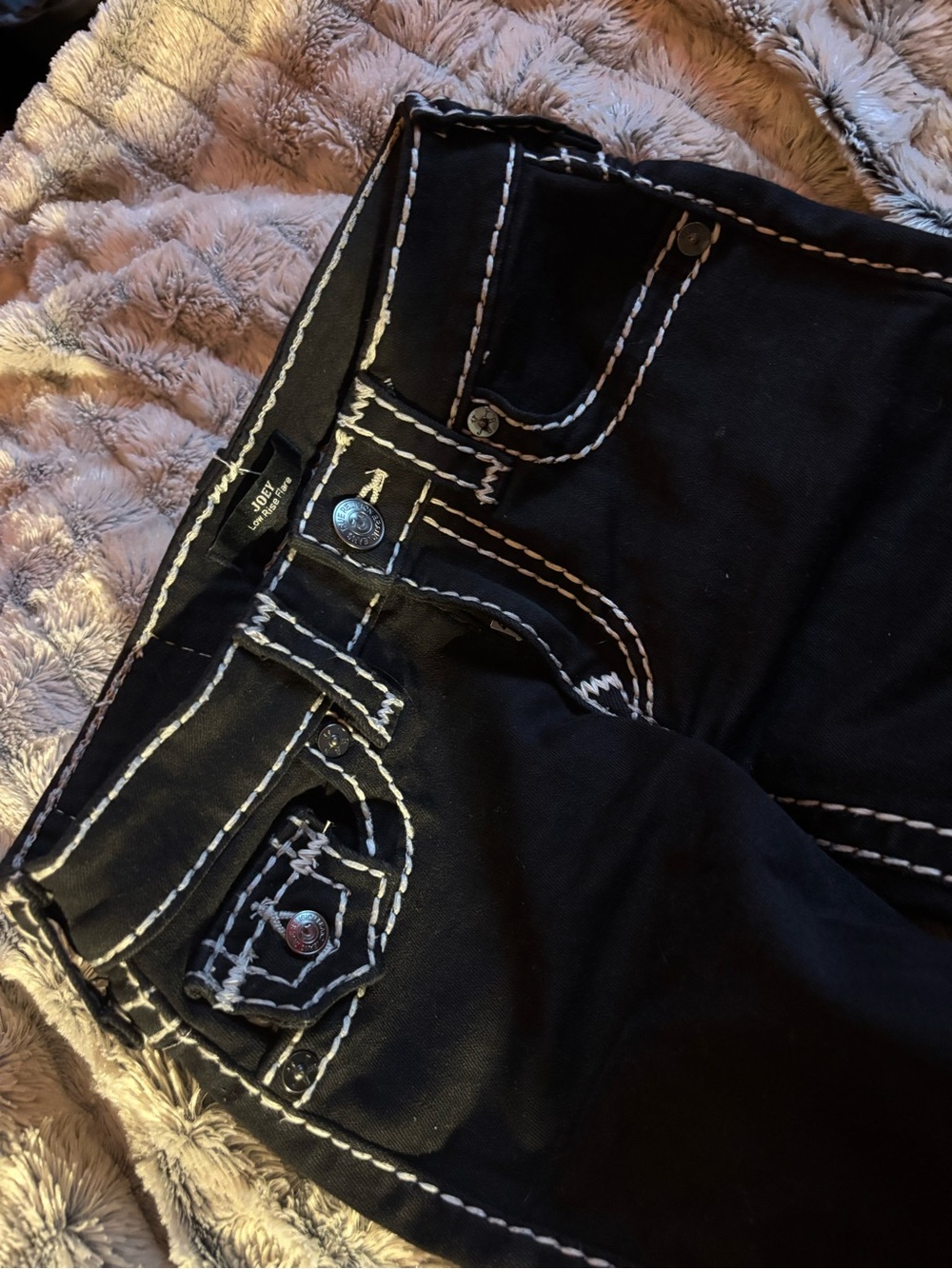 True Religion Women's Black Bootcut Jeans with White Stitching - Picture 3 of 7